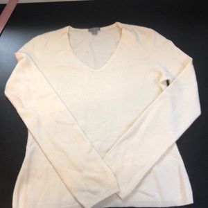 Ann Taylor Ivory Cashmere Vneck Sweater SzS